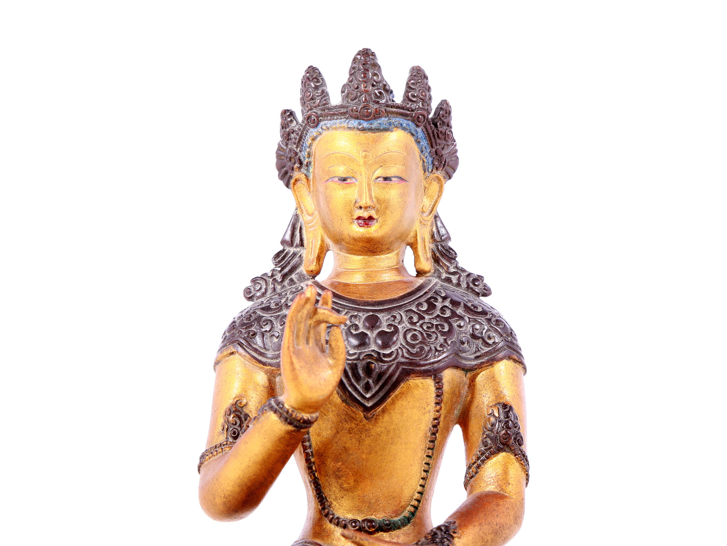 A solemn gilt bronze statue of Bodhisattva