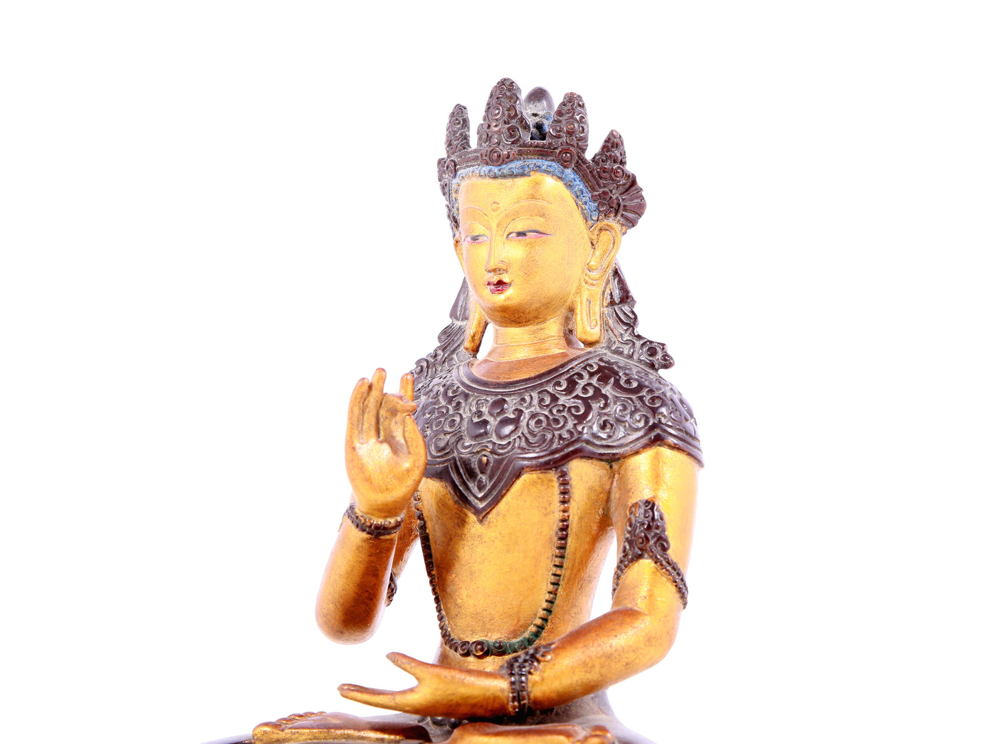 A solemn gilt bronze statue of Bodhisattva