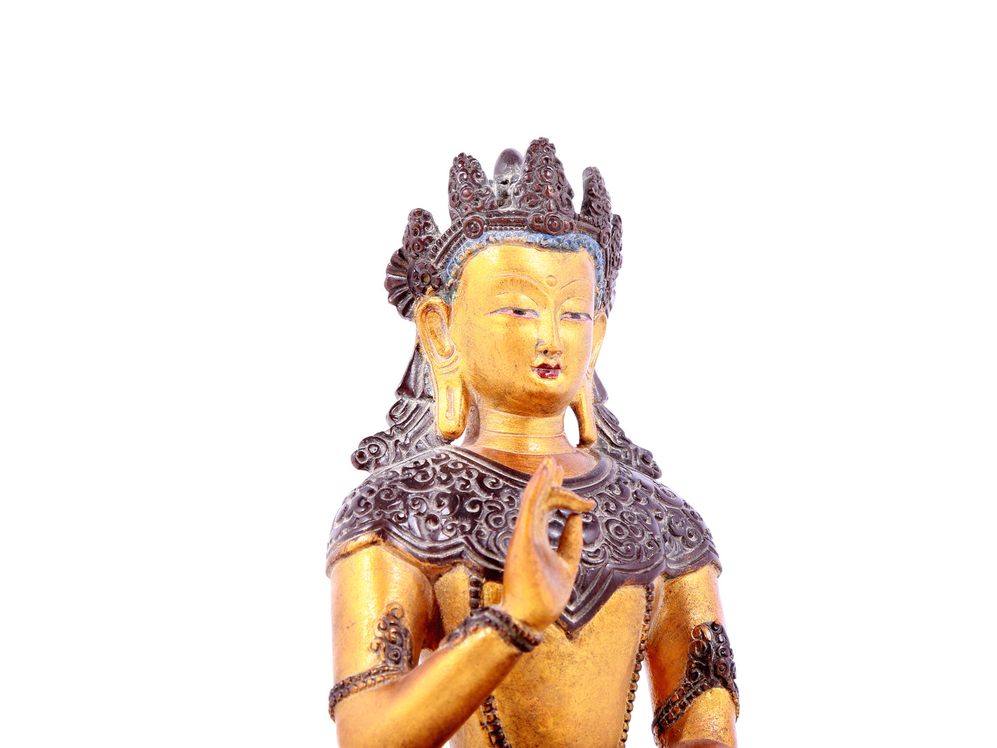 A solemn gilt bronze statue of Bodhisattva