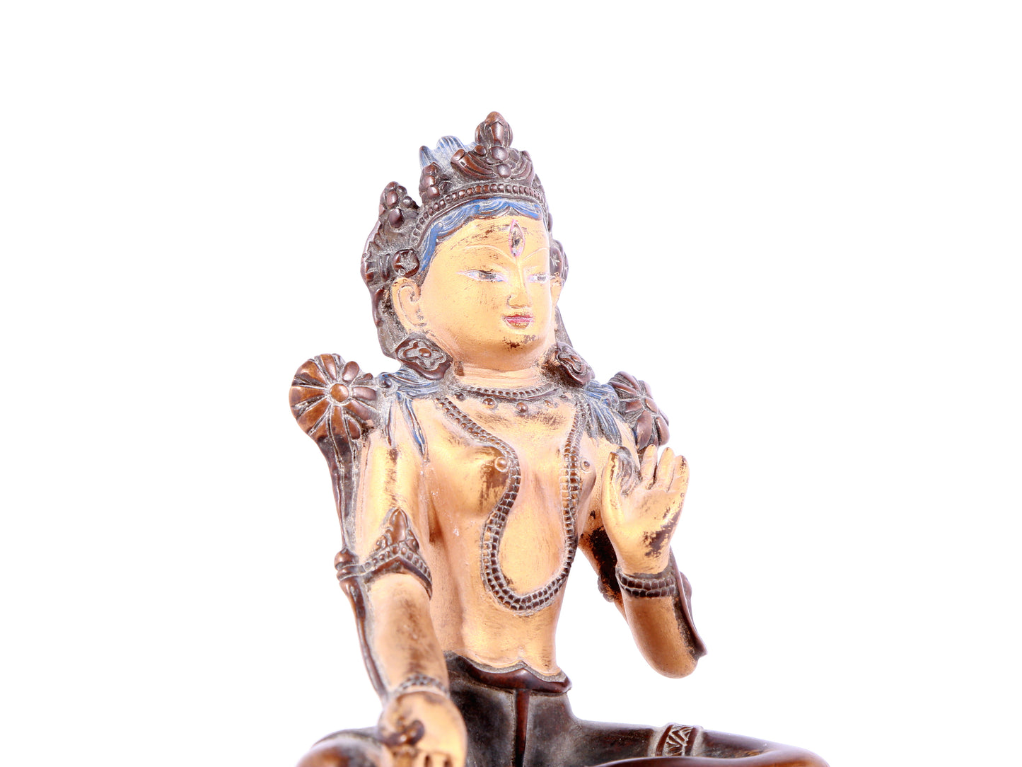 A solemn gilt bronze statue of green Tara