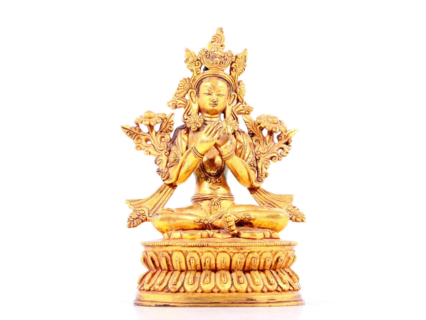 solemn gilt bronze statue of Tara