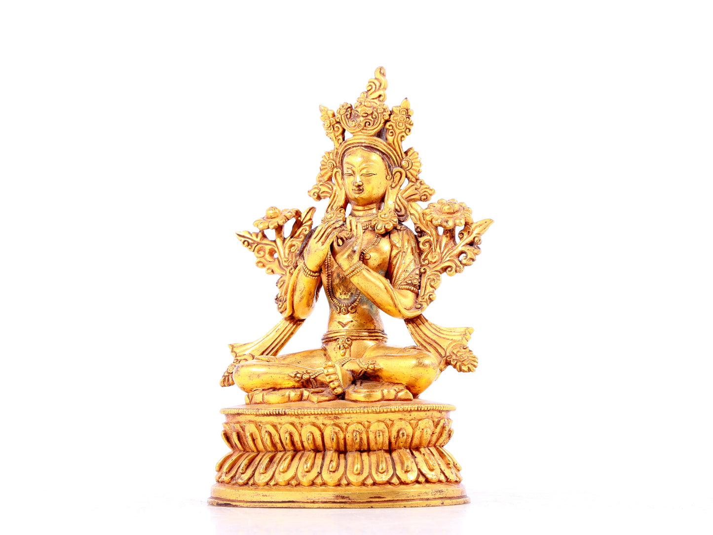 solemn gilt bronze statue of Tara