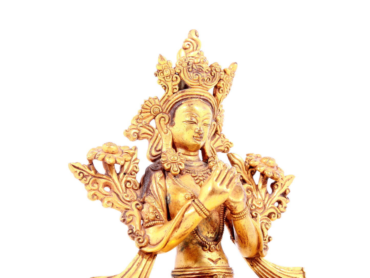 solemn gilt bronze statue of Tara