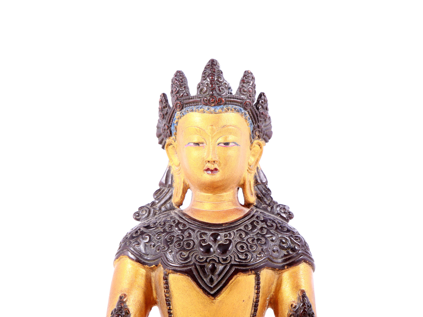 A solemn gilt bronze statue of Bodhisattva