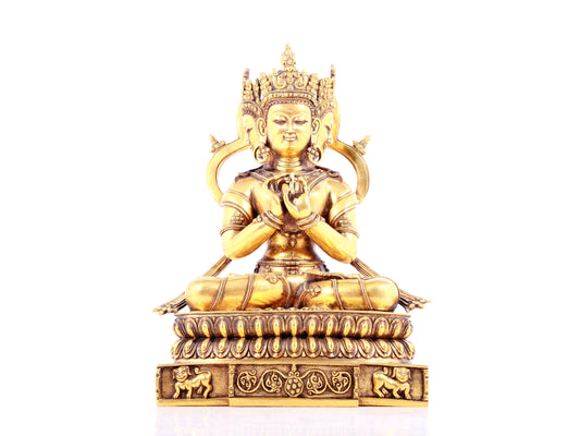 A solemn gilt bronze statue of Bodhisattva