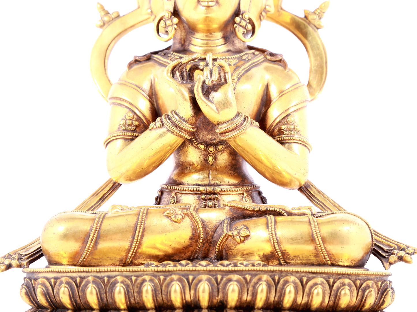 A solemn gilt bronze statue of Bodhisattva