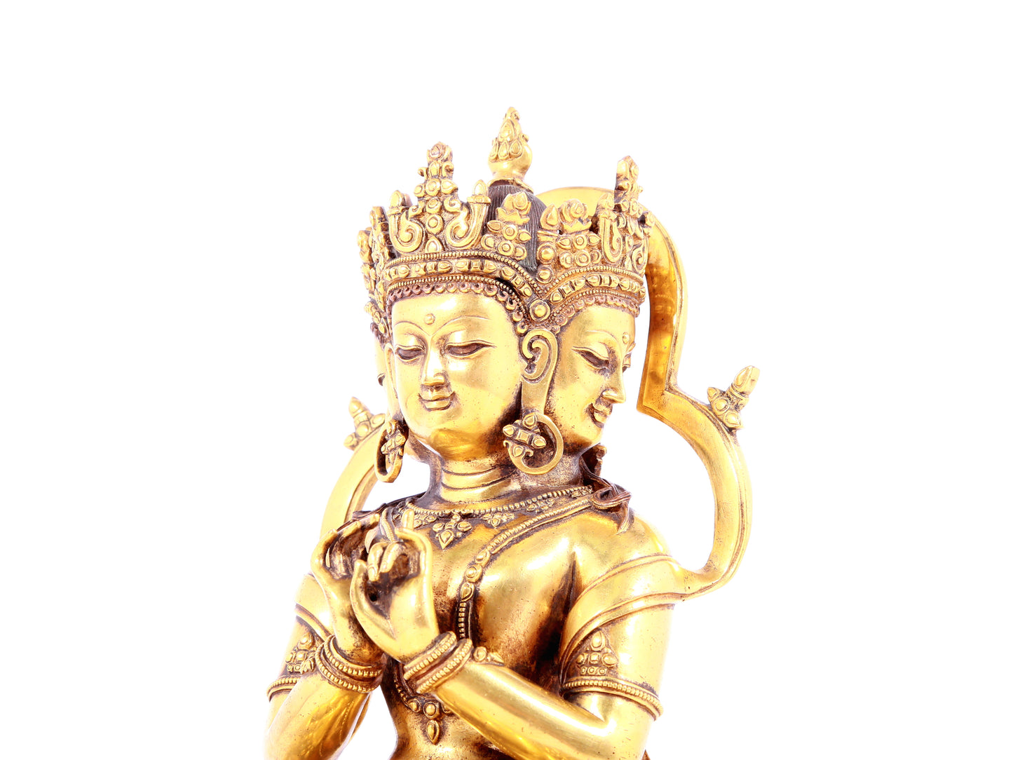 A solemn gilt bronze statue of Bodhisattva