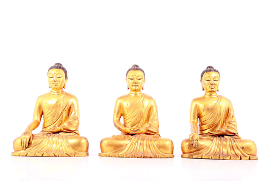 Three solemn gilt bronze statues of Sakyamuni