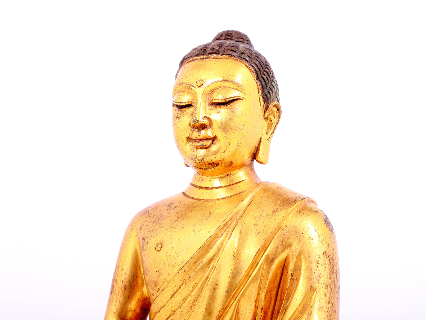 Three solemn gilt bronze statues of Sakyamuni