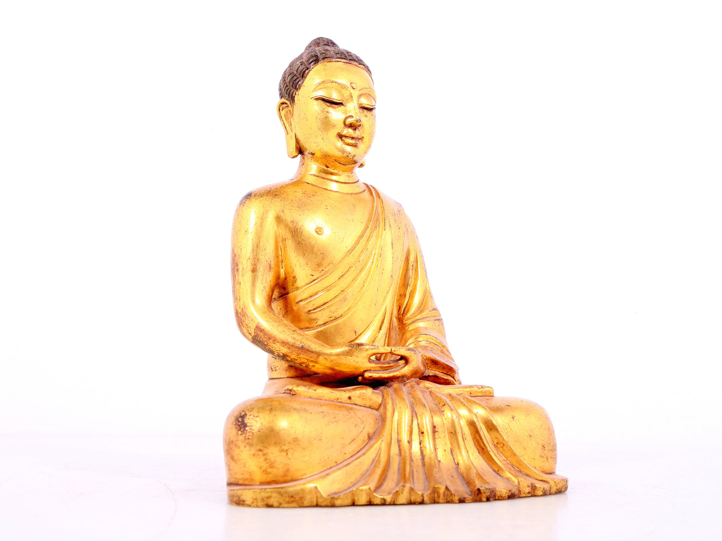 Three solemn gilt bronze statues of Sakyamuni