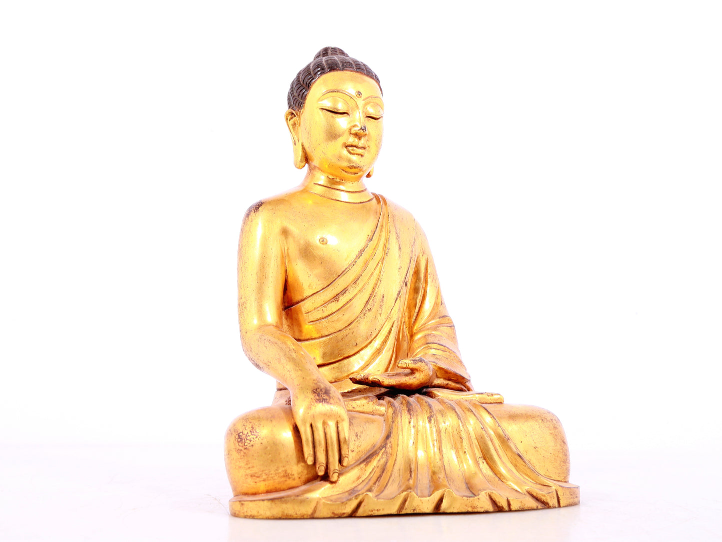 Three solemn gilt bronze statues of Sakyamuni