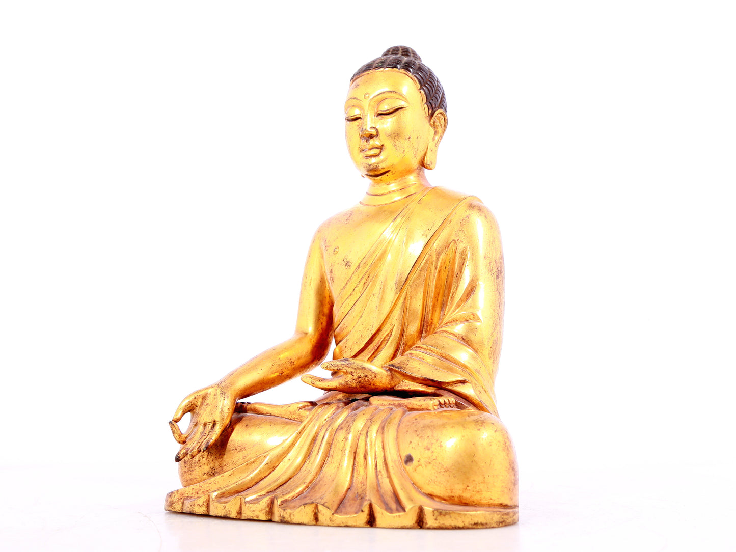 Three solemn gilt bronze statues of Sakyamuni