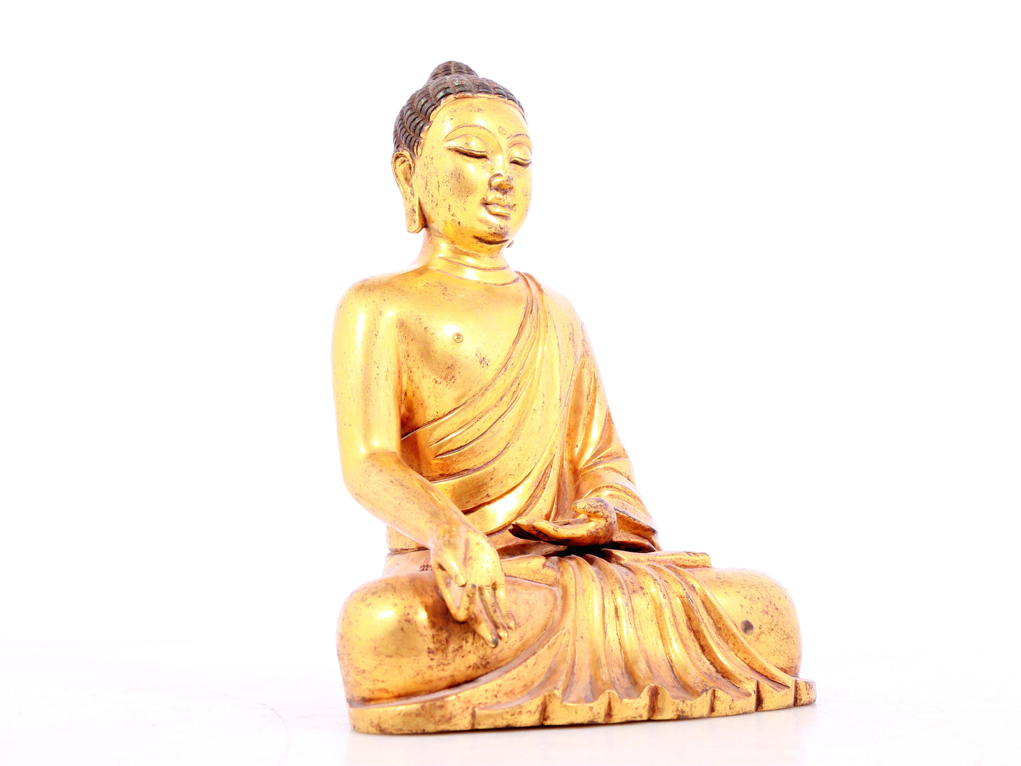 Three solemn gilt bronze statues of Sakyamuni