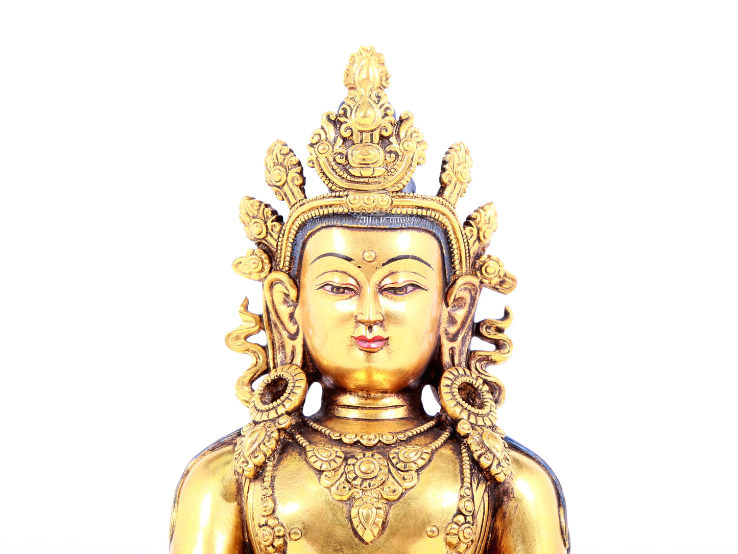 A solemn gilt bronze statue of Bodhisattva