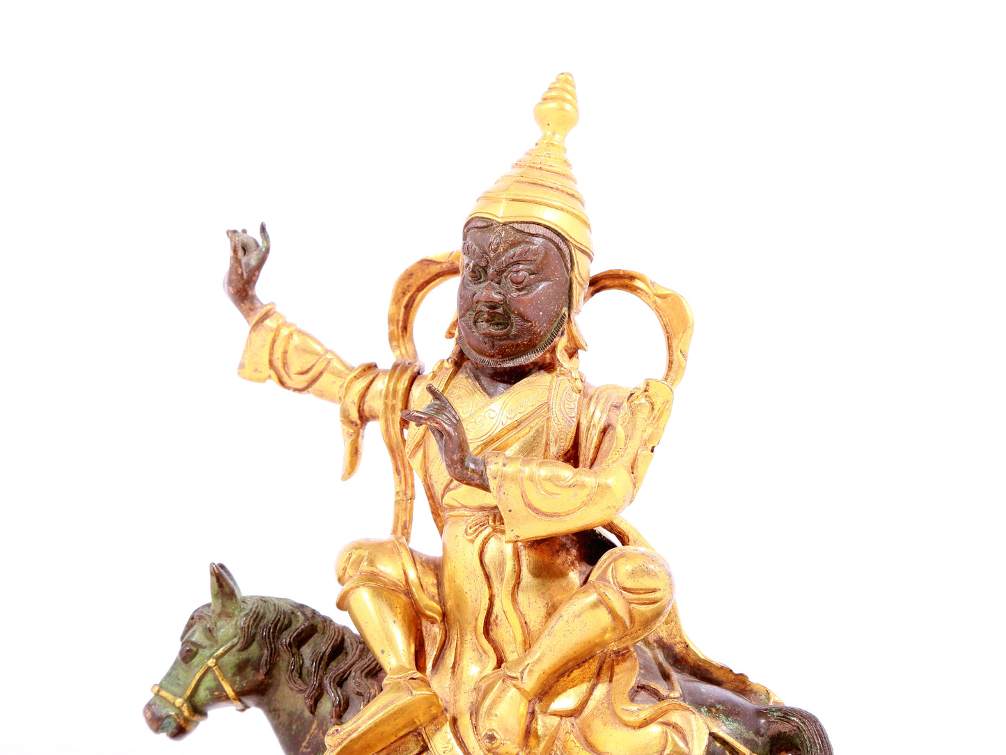 A solemn gilt bronze equestrian Vajra statue