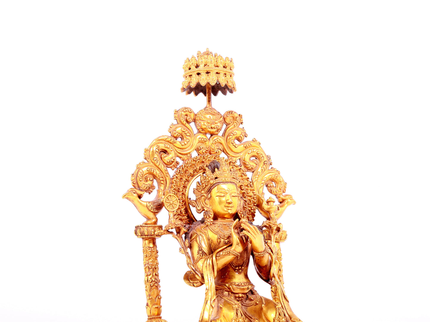 A solemn gilt bronze statue of Bodhisattva