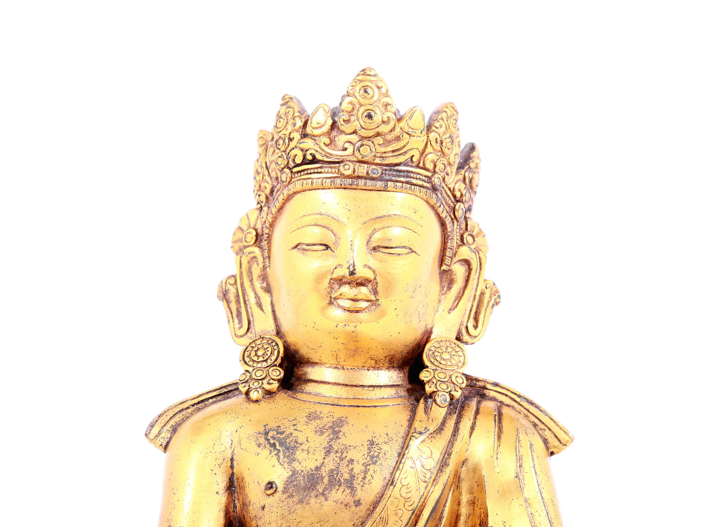 A solemn gilt bronze statue of Bodhisattva