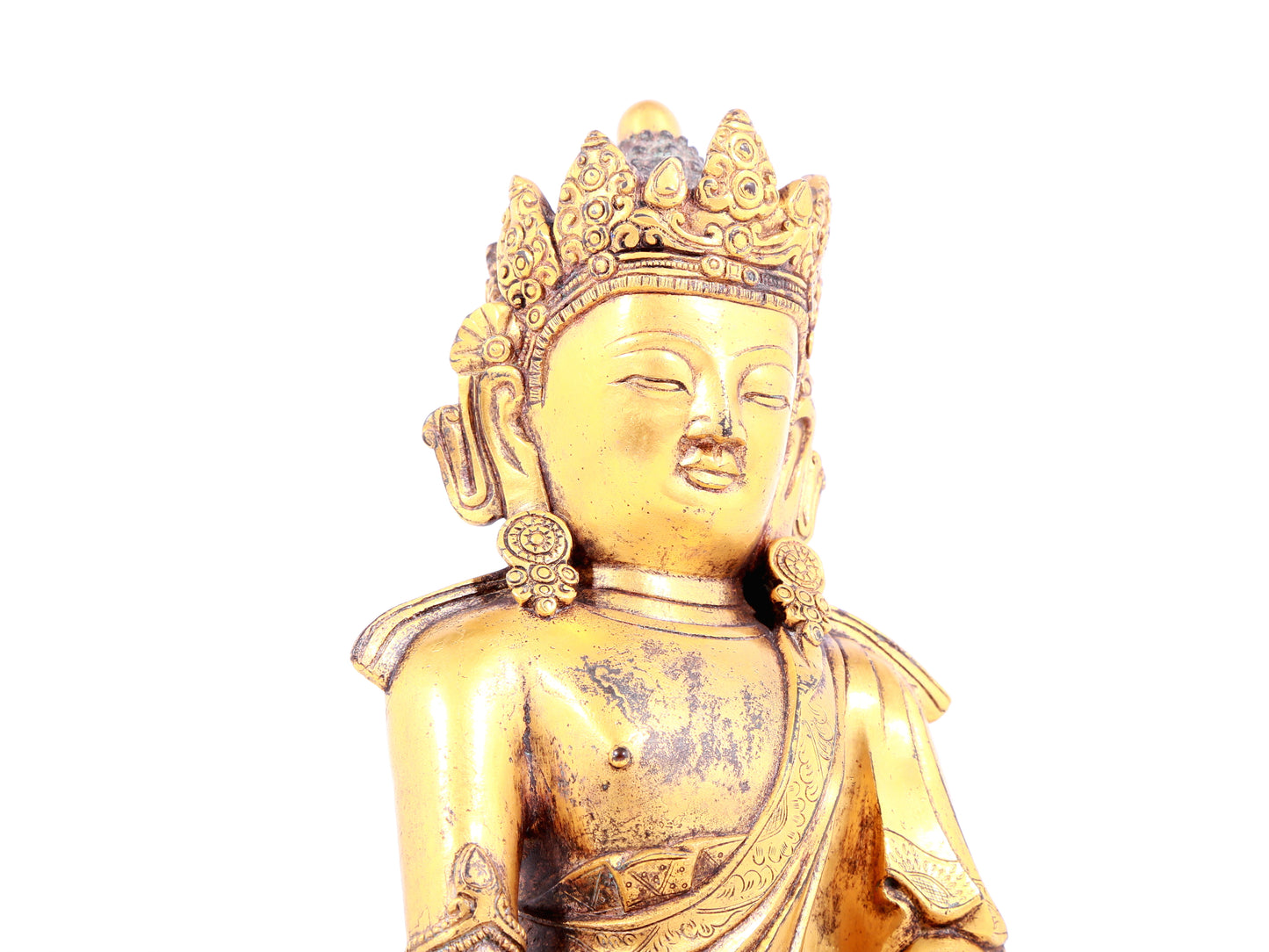 A solemn gilt bronze statue of Bodhisattva