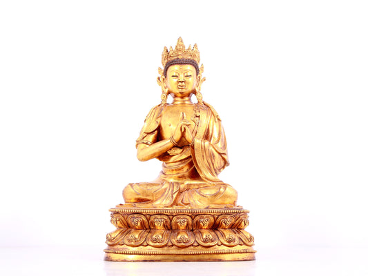 A solemn gilt bronze statue of Bodhisattva