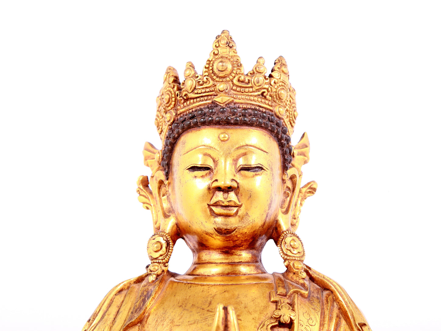 A solemn gilt bronze statue of Bodhisattva