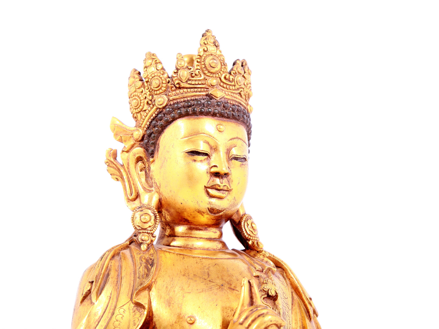 A solemn gilt bronze statue of Bodhisattva