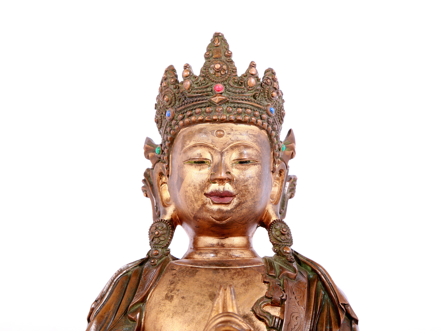 A solemn gilt bronze statue of Bodhisattva