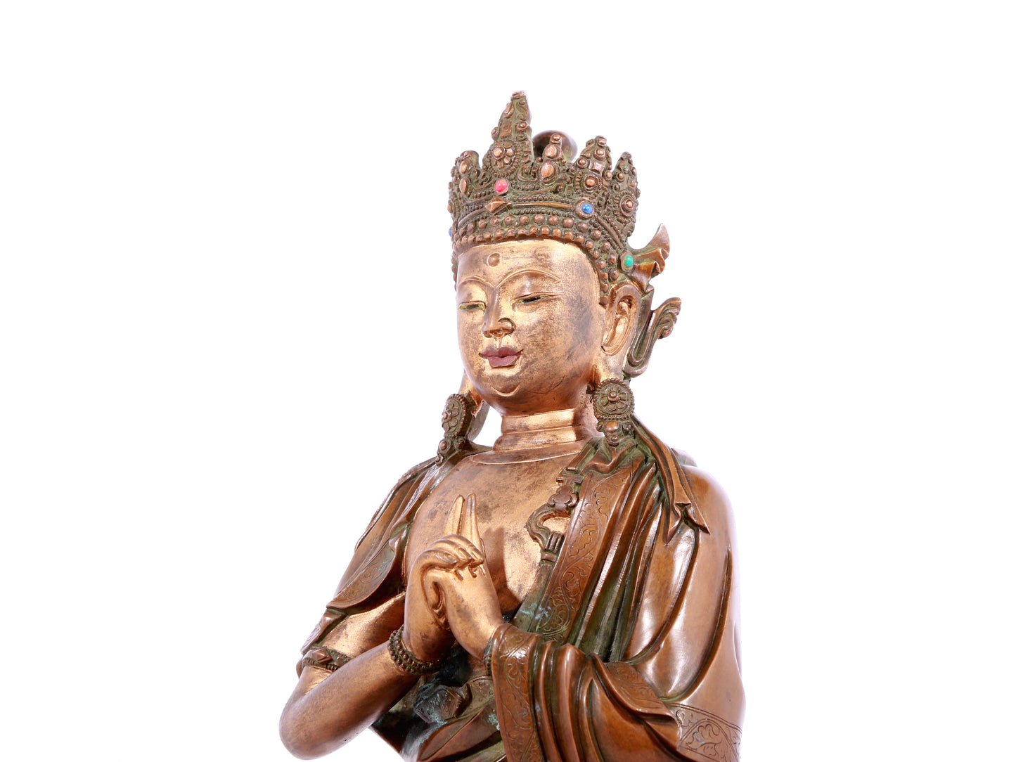 A solemn gilt bronze statue of Bodhisattva