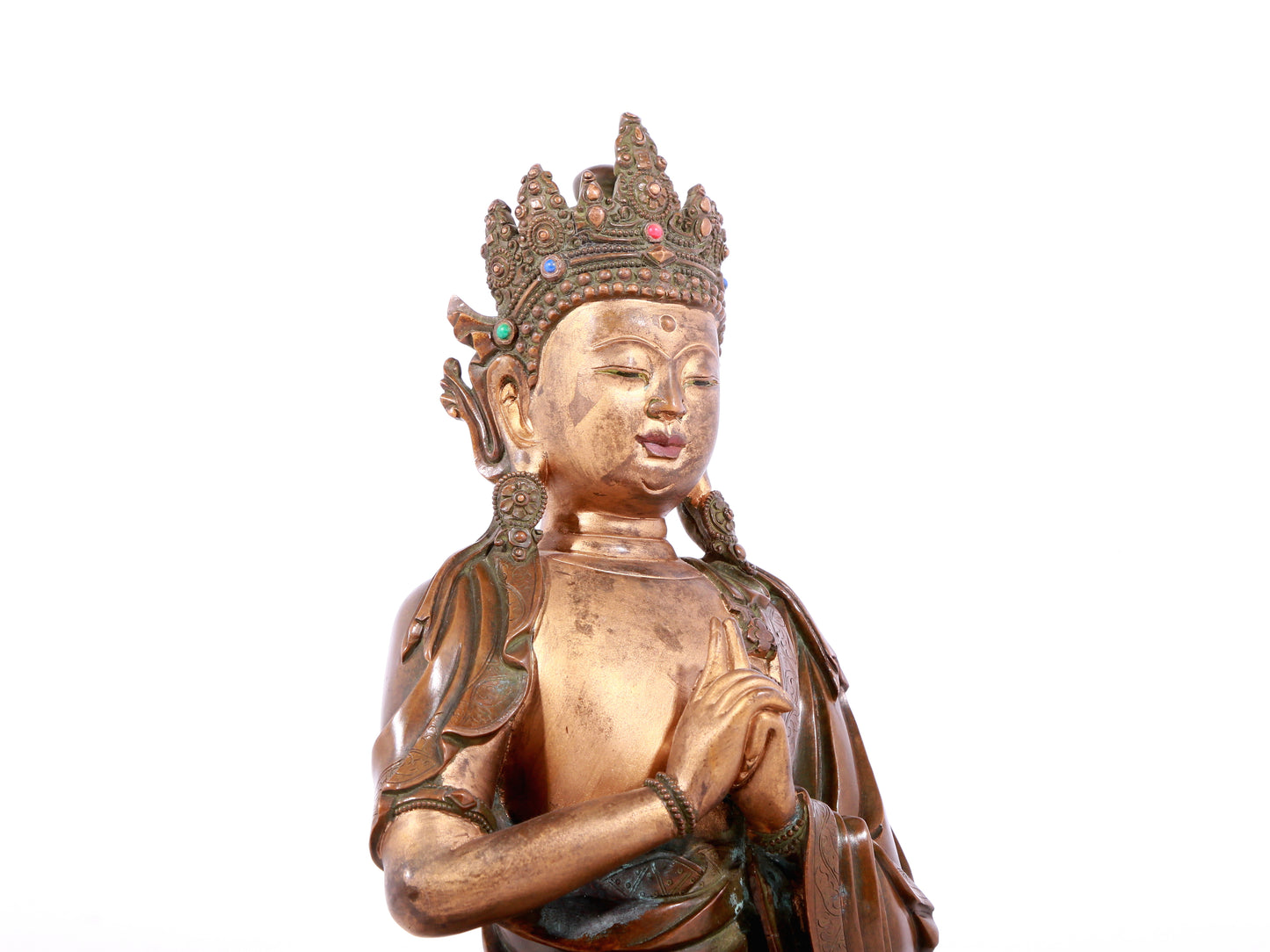 A solemn gilt bronze statue of Bodhisattva