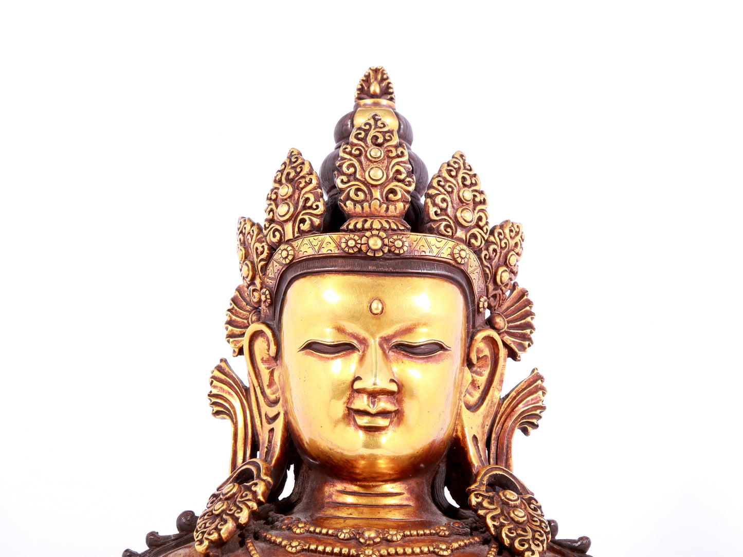 A solemn gilt bronze statue of Amitayus Buddha