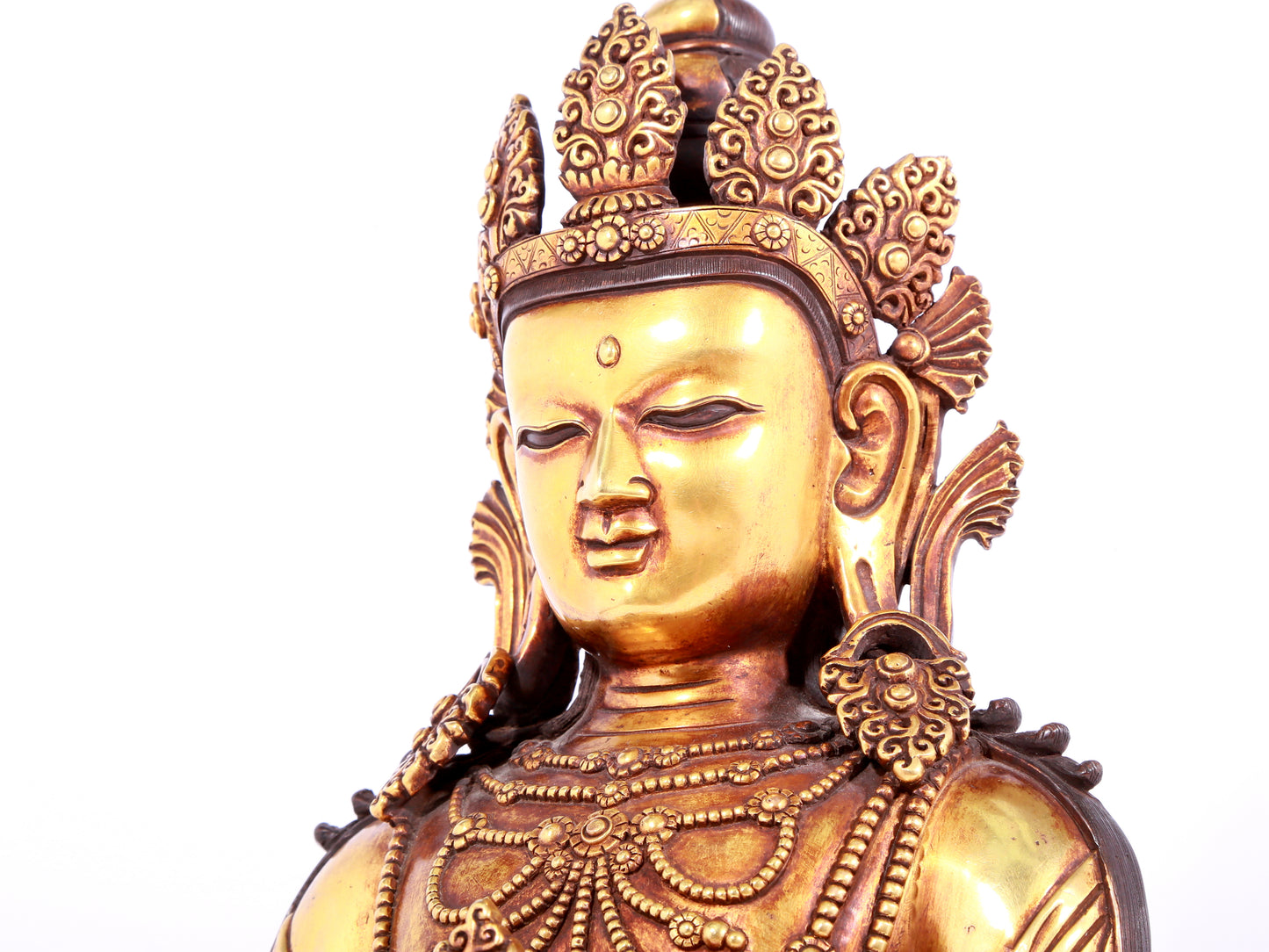 A solemn gilt bronze statue of Amitayus Buddha