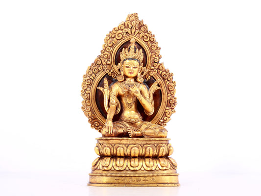 A solemn gilt bronze statue of Bodhisattva