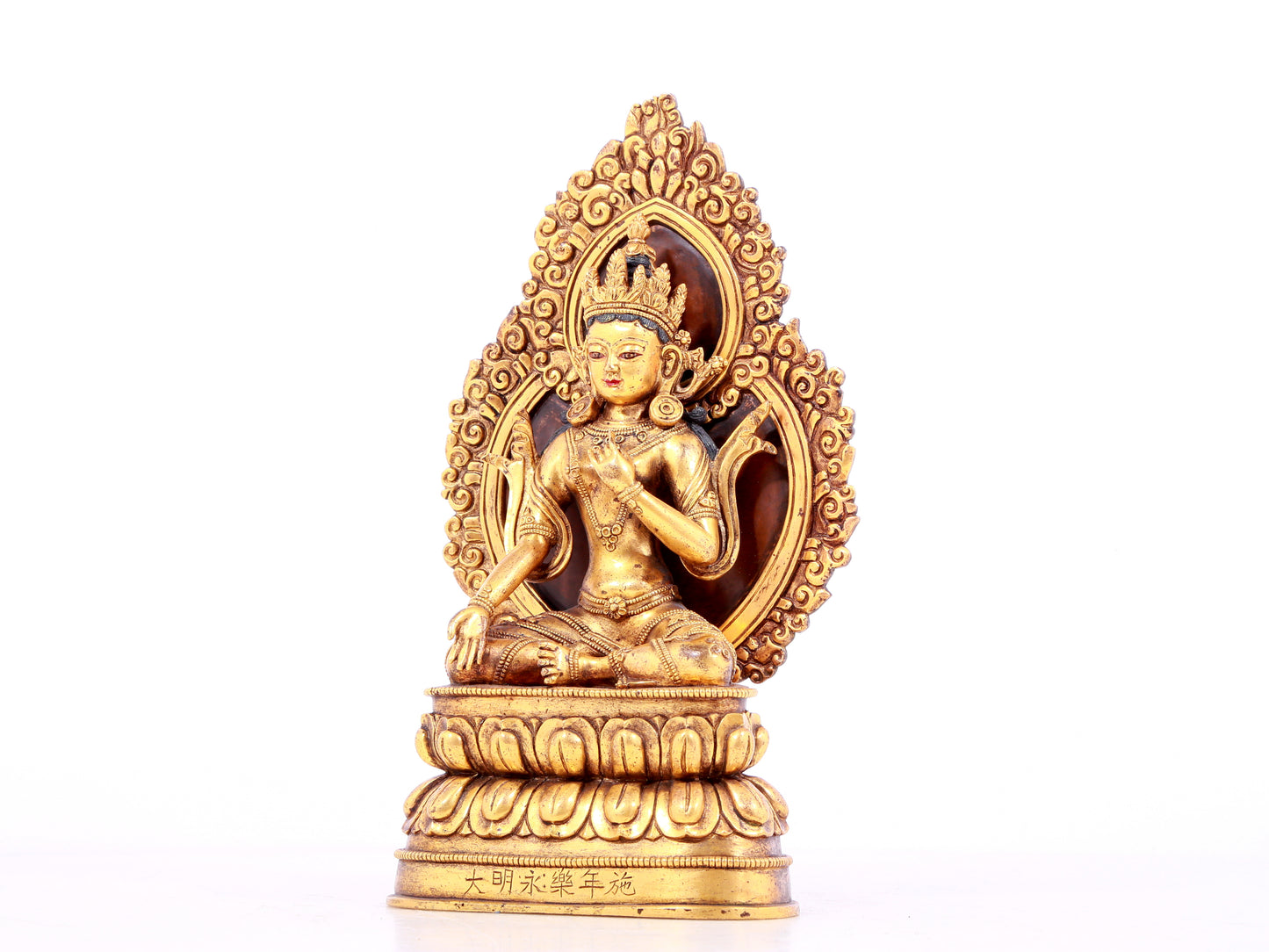 A solemn gilt bronze statue of Bodhisattva