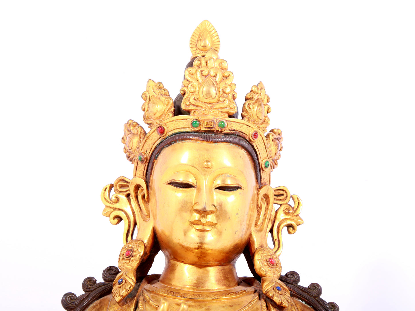 A solemn gilt bronze statue of Bodhisattva