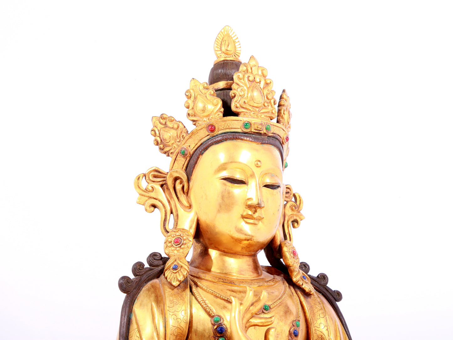 A solemn gilt bronze statue of Bodhisattva