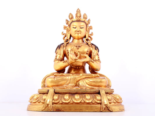 A solemn gilt bronze statue of Bodhisattva