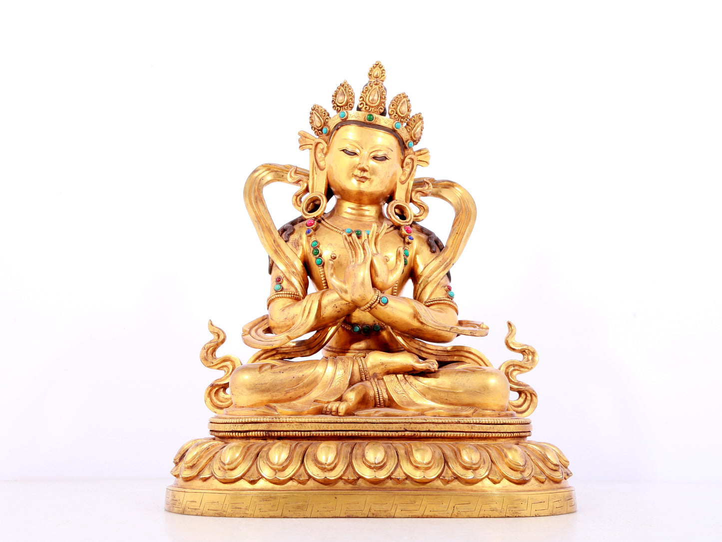 A solemn gilt bronze statue of Bodhisattva inlaid gems