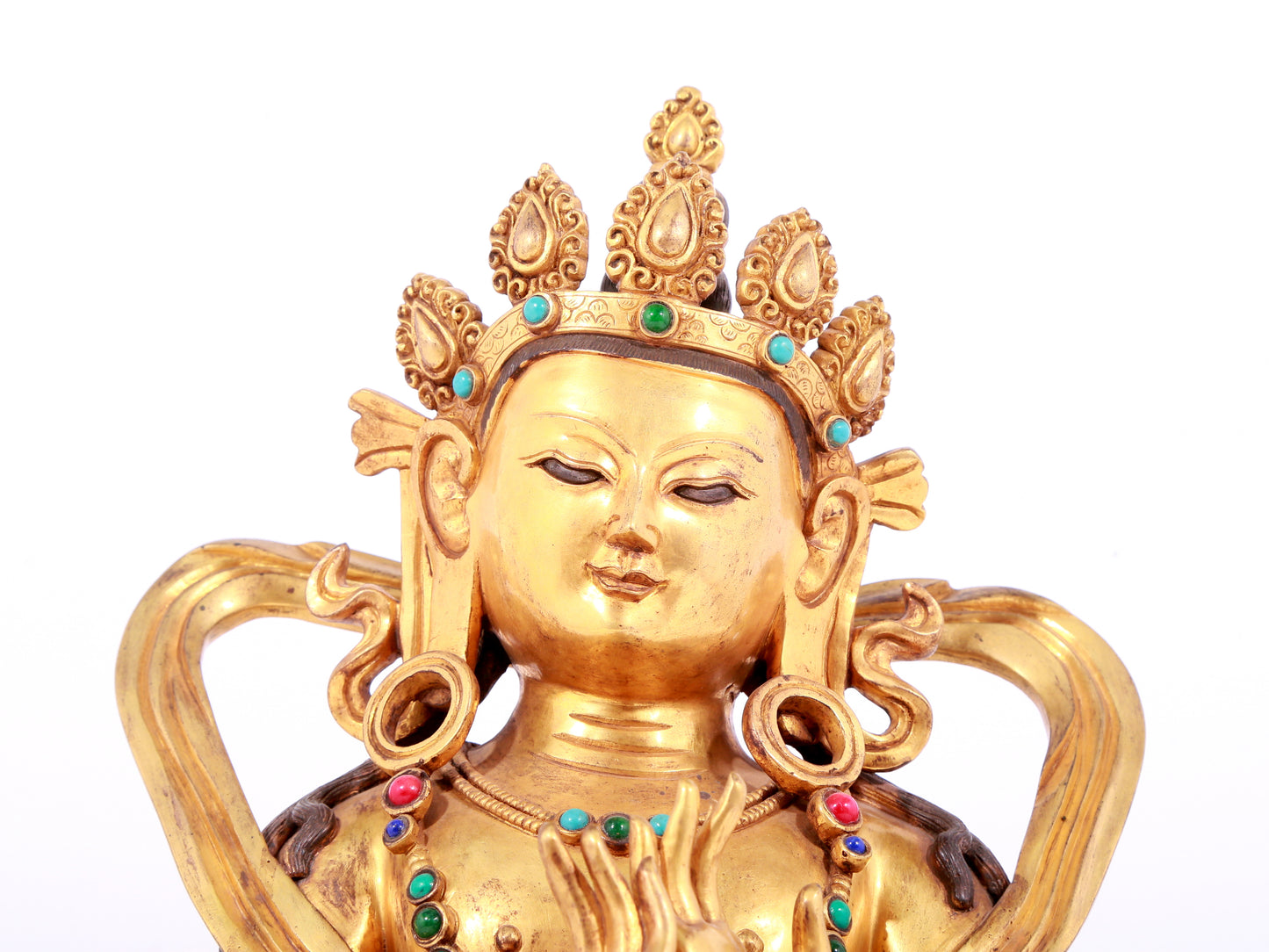 A solemn gilt bronze statue of Bodhisattva inlaid gems