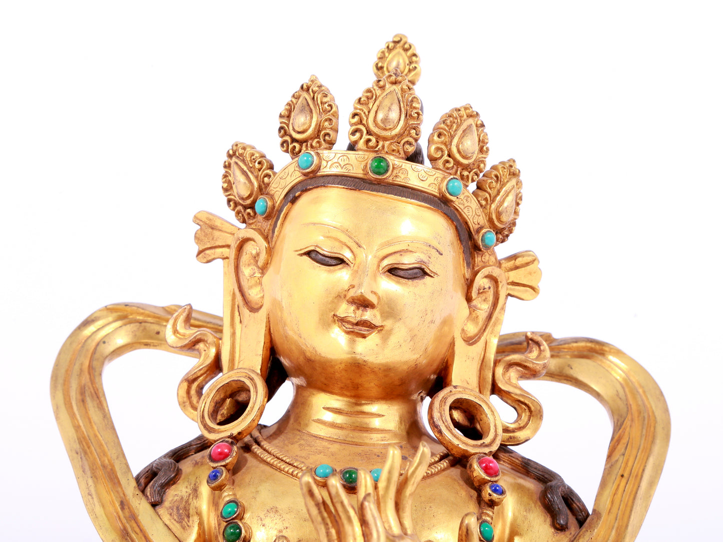 A solemn gilt bronze statue of Bodhisattva inlaid gems