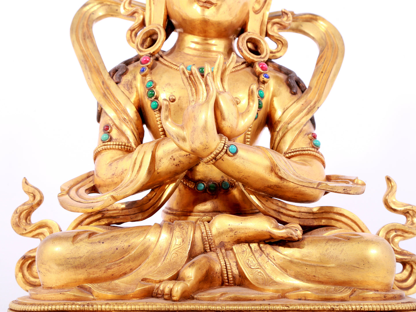 A solemn gilt bronze statue of Bodhisattva inlaid gems