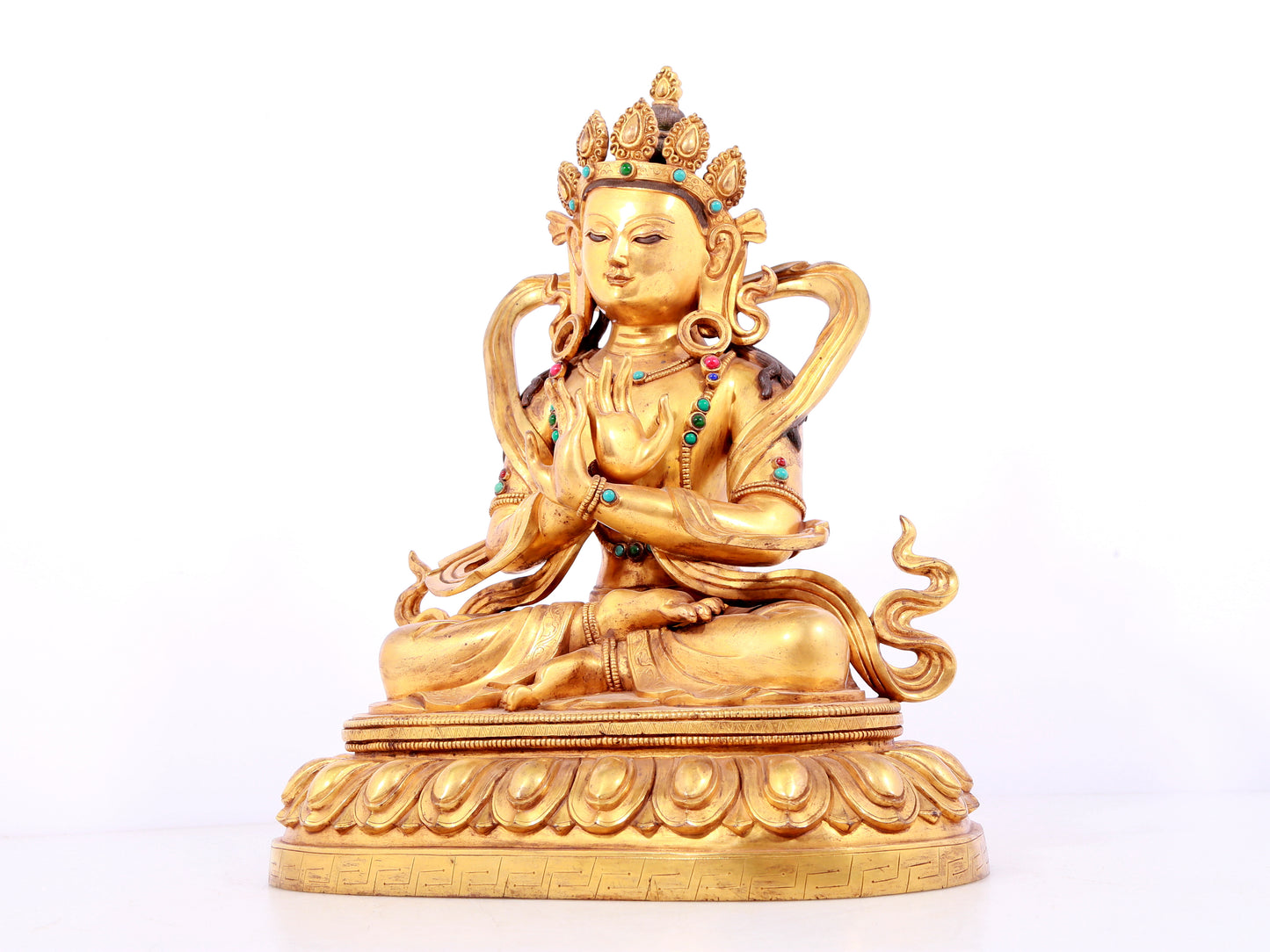 A solemn gilt bronze statue of Bodhisattva inlaid gems