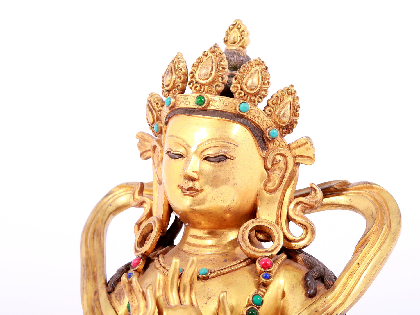 A solemn gilt bronze statue of Bodhisattva inlaid gems