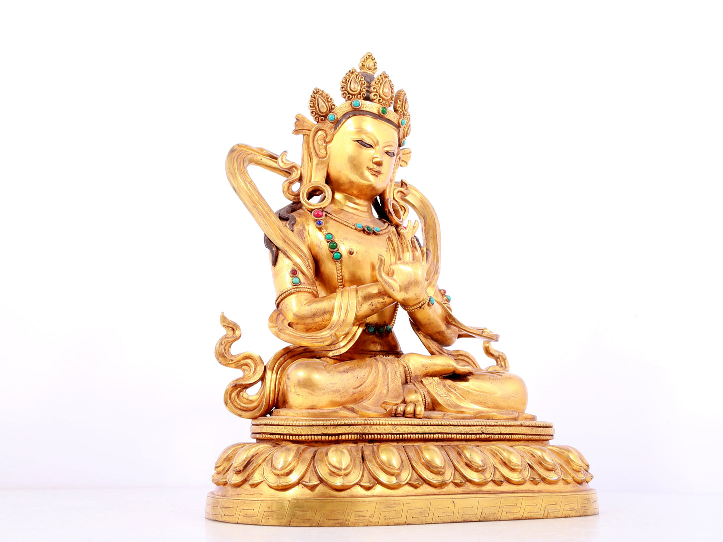 A solemn gilt bronze statue of Bodhisattva inlaid gems