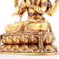 A solemn gilt bronze statue of Guanyin with four arms inlaid gems