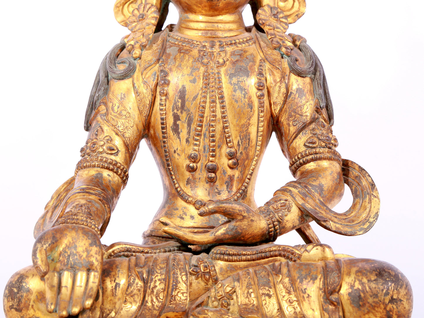 A solemn gilt bronze statue of Bodhisattva