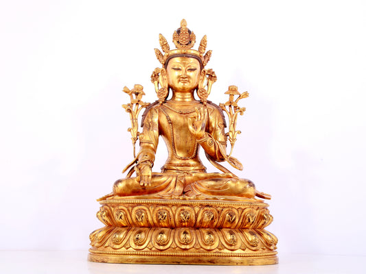 A solemn gilt bronze statue of Bodhisattva