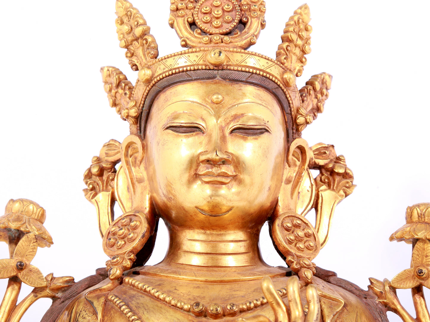 A solemn gilt bronze statue of Bodhisattva