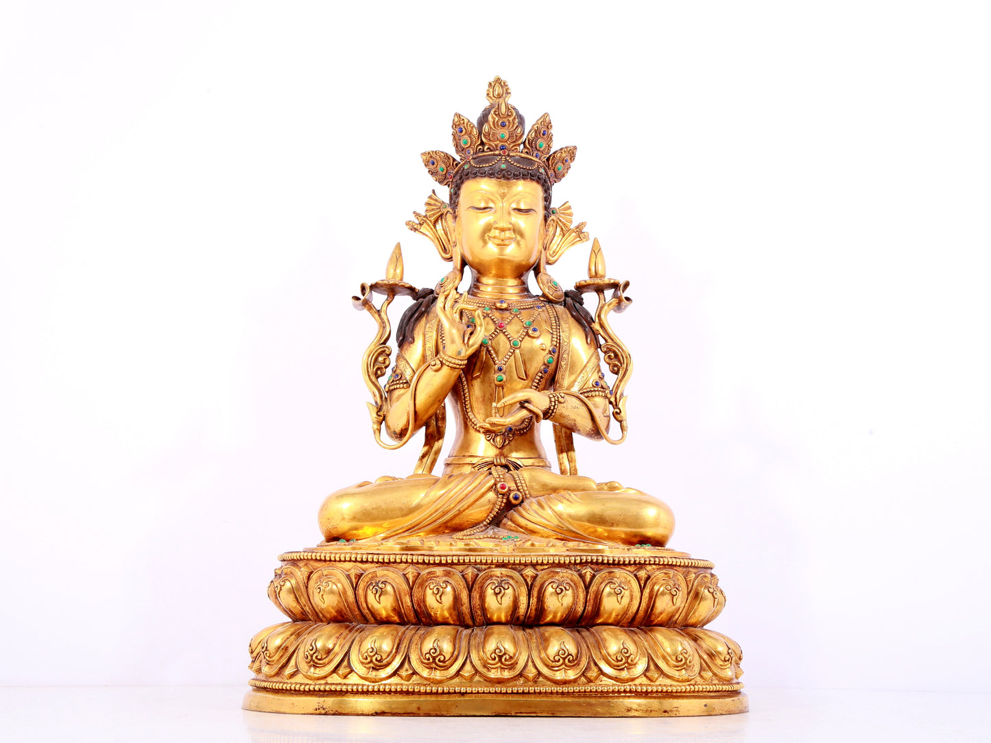 A solemn gilt bronze statue of Bodhisattva inlaid gems