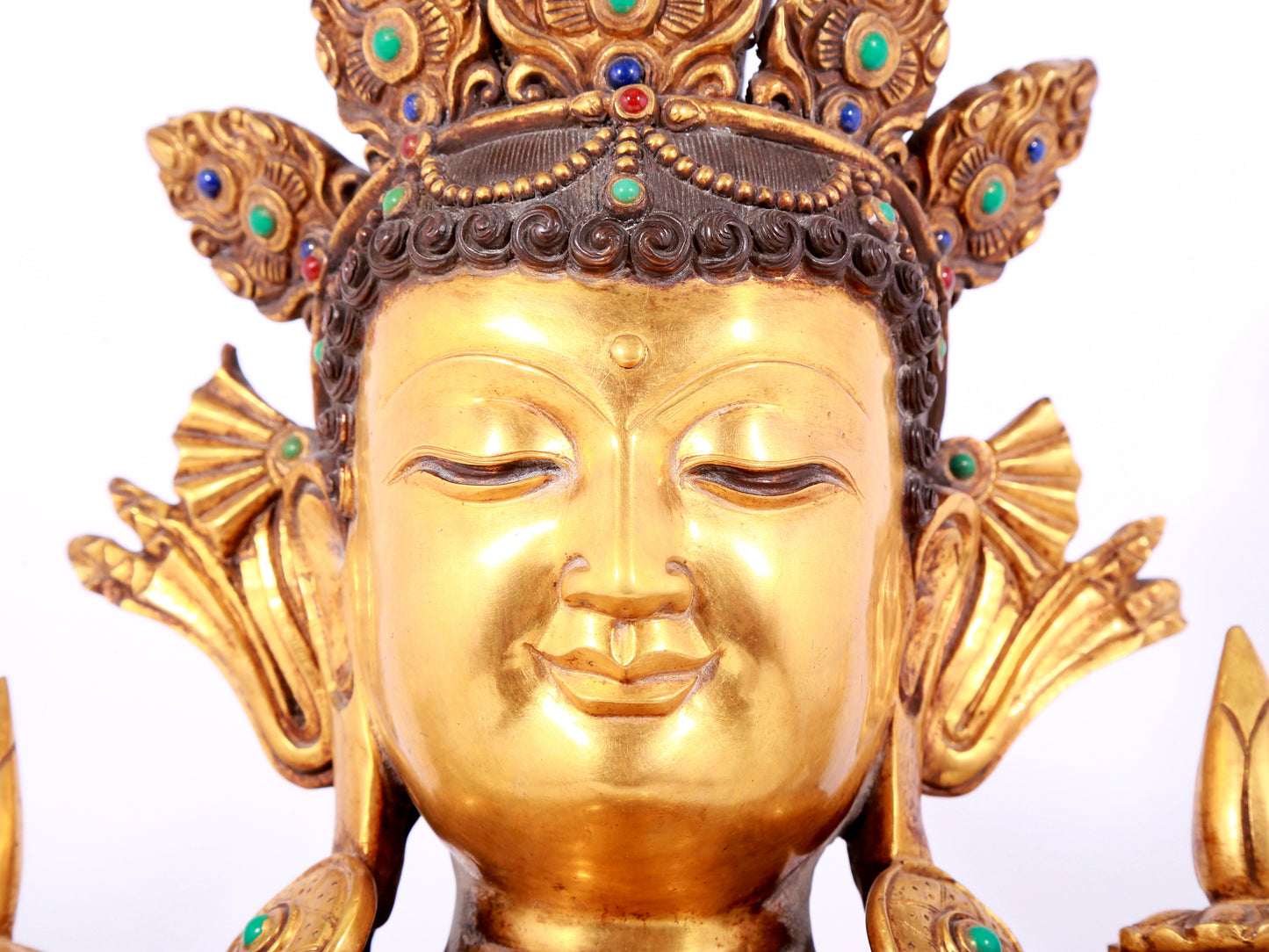 A solemn gilt bronze statue of Bodhisattva inlaid gems