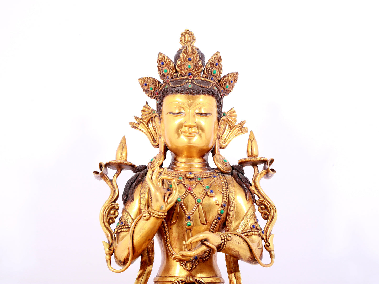 A solemn gilt bronze statue of Bodhisattva inlaid gems