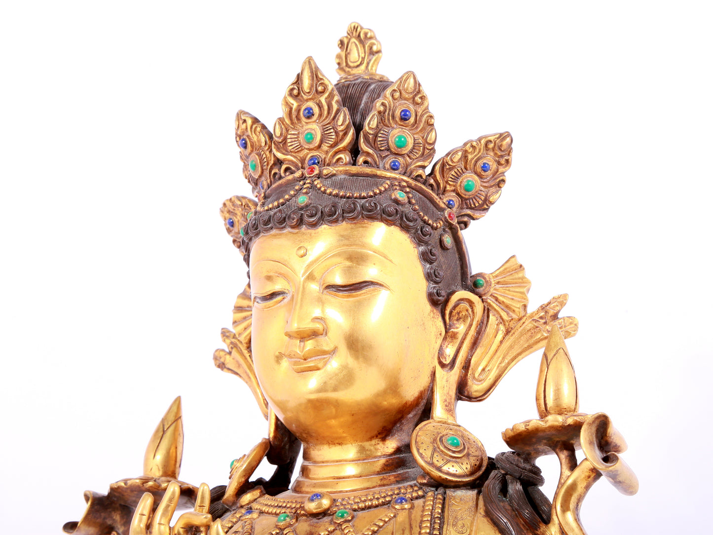 A solemn gilt bronze statue of Bodhisattva inlaid gems